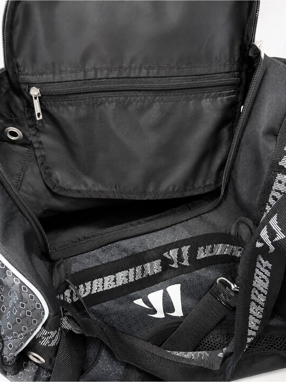 Warrior Black Gray Sports Gear Duffel Bag Multi Pocket Athletic Travel Bag - Picture 7 of 7